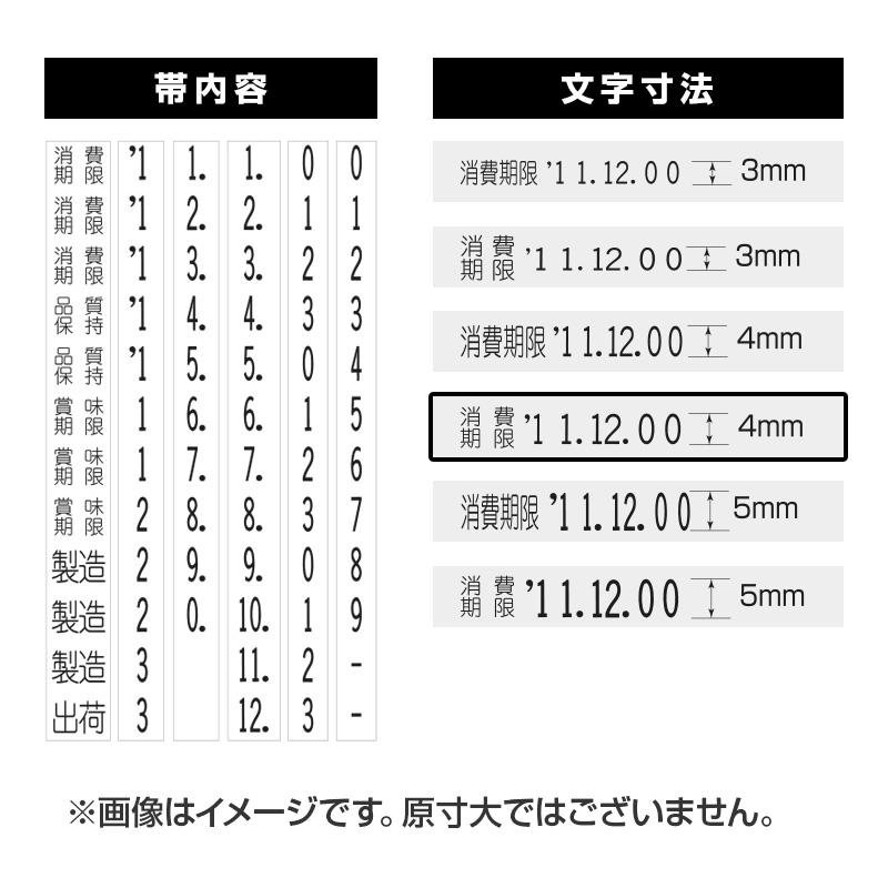 連続回転印(日付) 4mm 2帯 漢字前