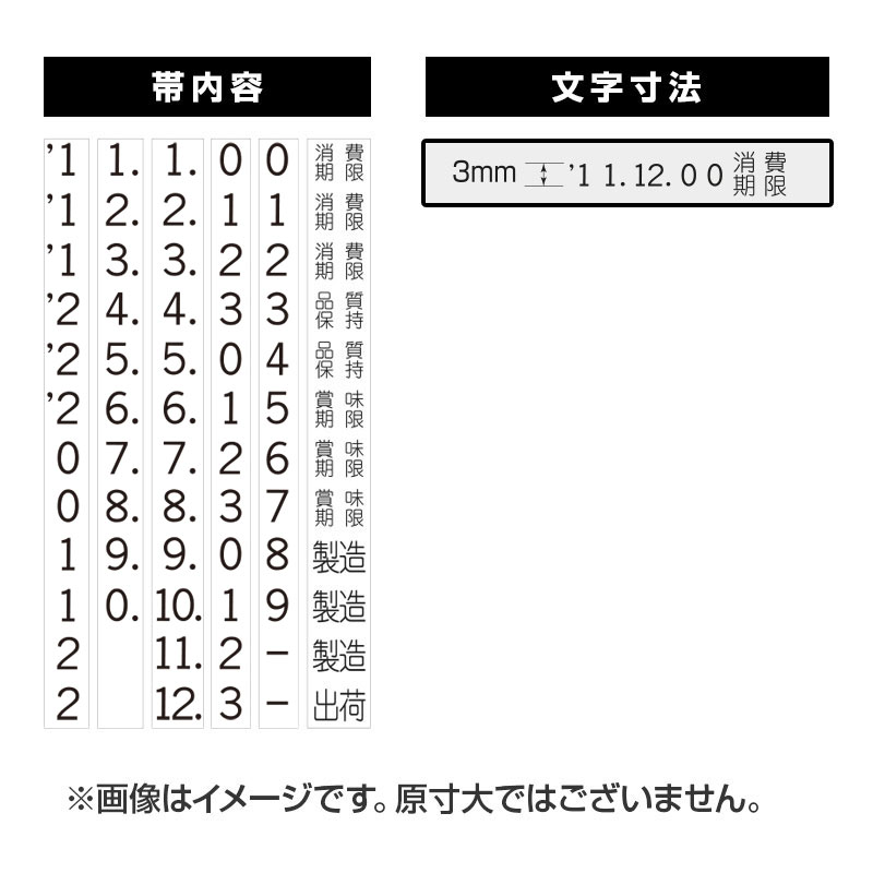 連続回転印（日付） 3mm　2帯 漢字後